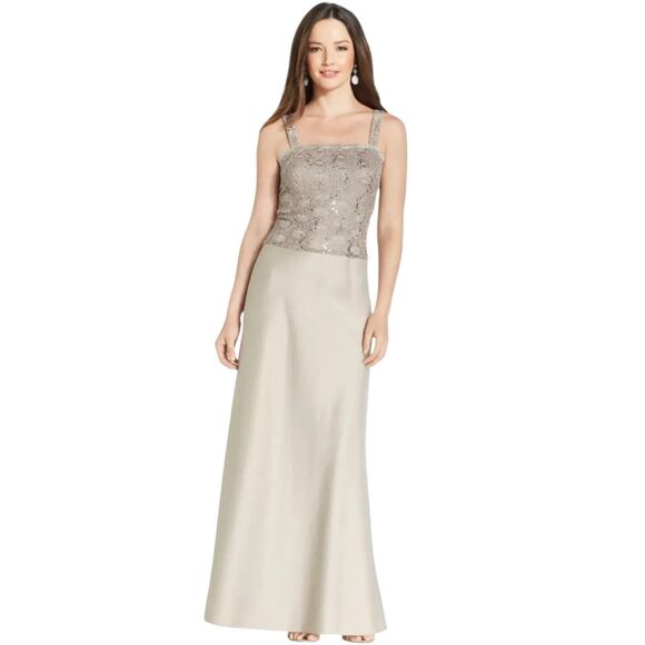NWT Alex Evenings Formal Gown Size 6 Champagne Lace Sequin Bodice Long Dress - Picture 1 of 15